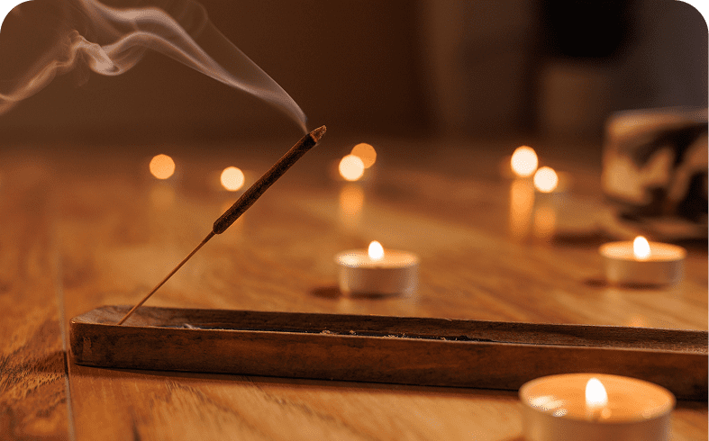 Relaxing atmosphere with incense and candles
